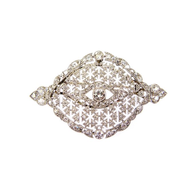 Early 20th century diamond pierced navette cluster brooch | MasterArt